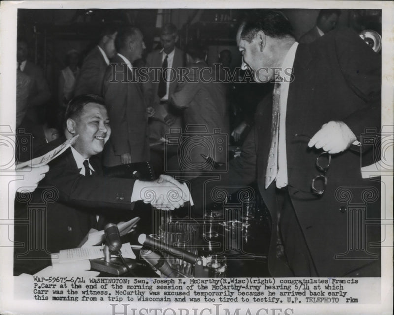 Load image into Gallery viewer, 1954 Press Photo Joseph McCarthy, Francis P. Carr @ Senate McCarthy-Army Hearing
