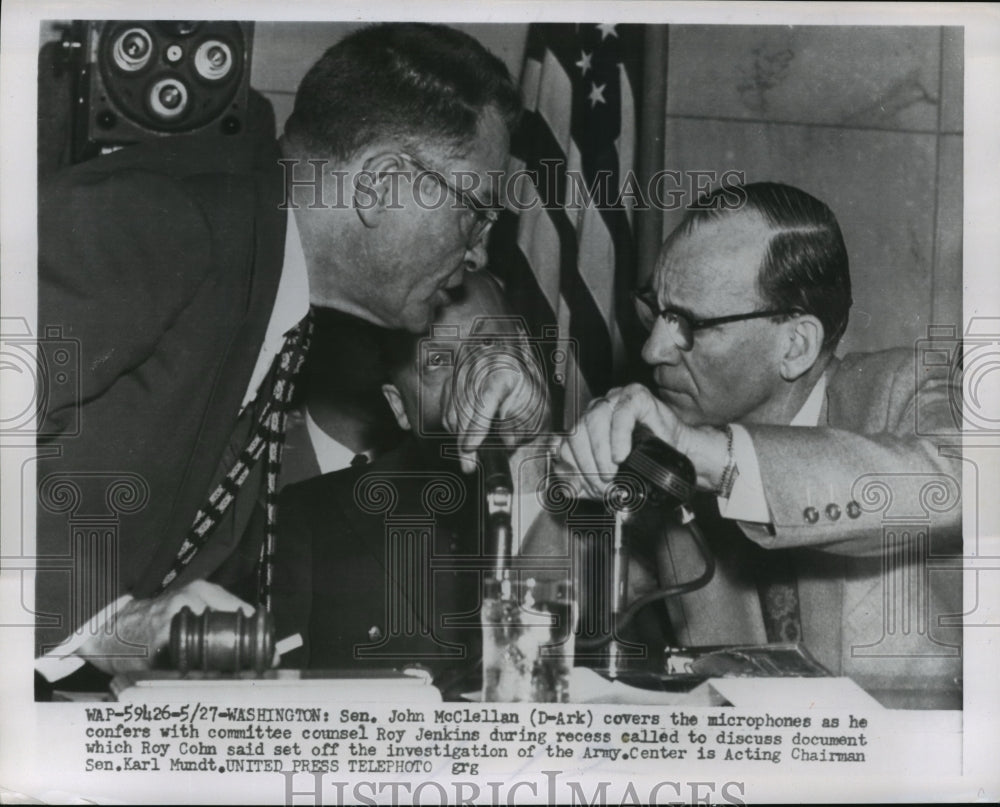 1954 Press Photo John McClellan, Roy Jenkins at McCarthy-Army Senate Hearing
