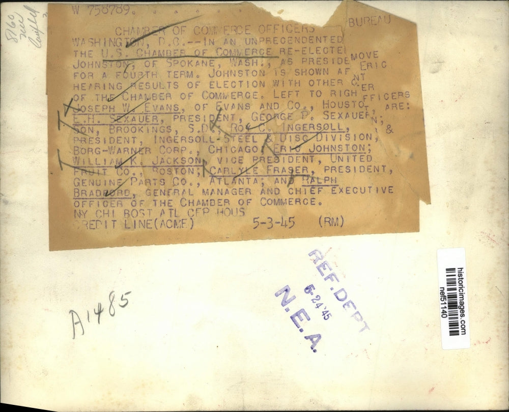 1945 Press Photo U.S. Chamber of Commerce Officers After Election, Washington