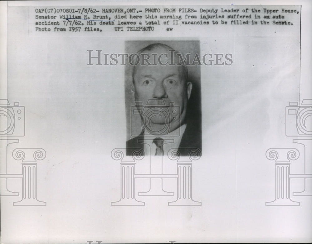1962 Press Photo William R. Brunt dies from injuries suffered in car accident