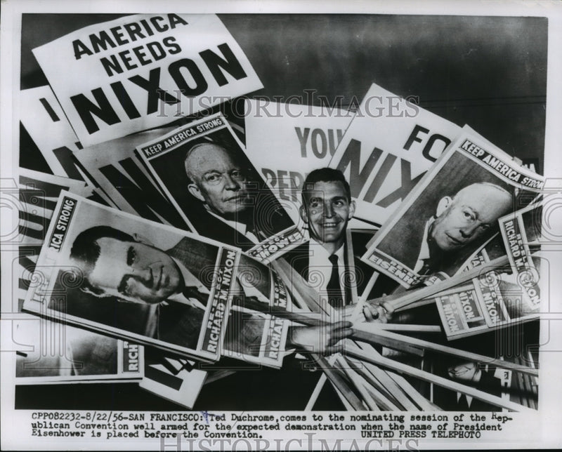 Load image into Gallery viewer, 1956 Press Photo Ted Duchrome comes to the nominating session - nef51328
