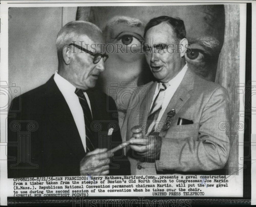 1956 Press Photo bharry Mathew present gavel to Congressman Joe Martin of Mass.