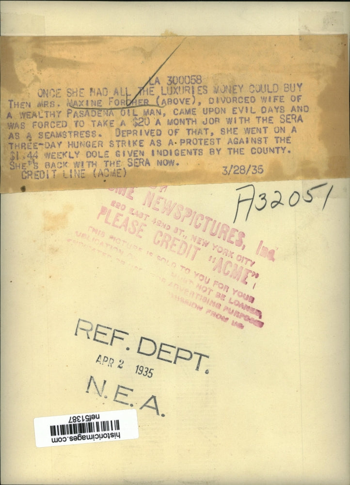 1935 Press Photo Maxine Forcher divorced wife of wealthy Pasadena Oil Man