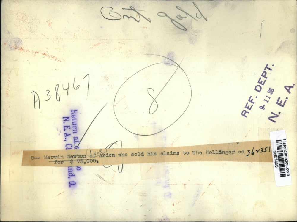 1936 Press Photo Mervin Newton Sold His Claims to The Hollinger Co for $75,000