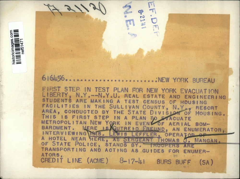 1941 Press Photo First Step In Test Plan For New York Evaucation - nef51471