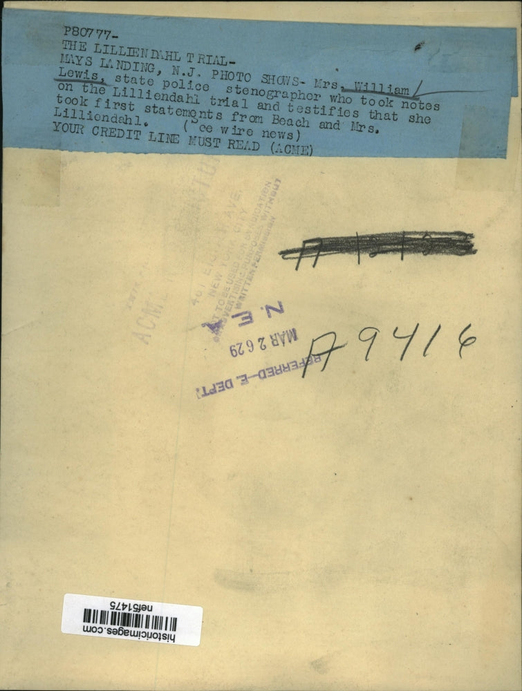 1929 Press Photo Mrs William Lewis Took Notes on Lilliondahl Trial - nef51475