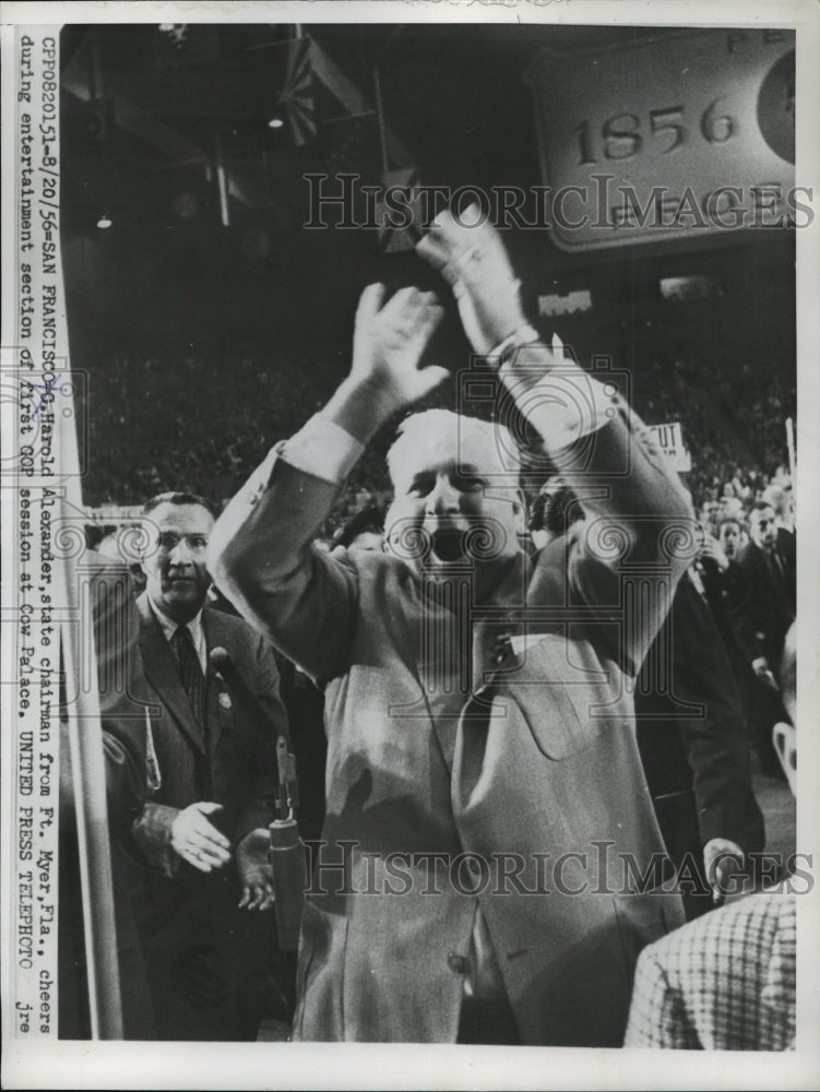 1956 Press Photo Harold Alexander cheers during entertainment section