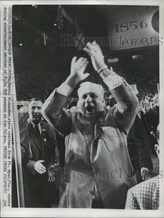 1956 Press Photo Harold Alexander cheers during entertainment section