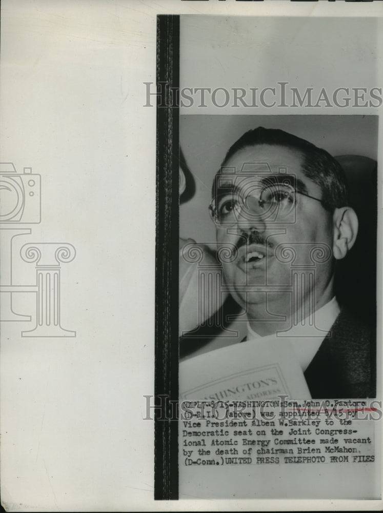 1952 Press Photo John O. Pastore appointed to Democratic seat - nef51614