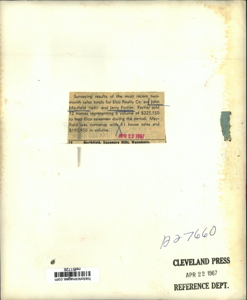 1967 Press Photo Results of Most Recent Two Month Sales Totals for Elco Realty