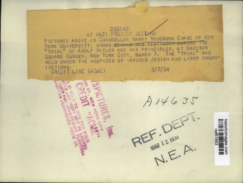 1934 Press Photo Chancellor Harry Woodburn Chase of New York University