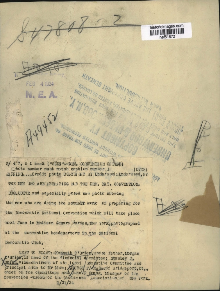 1924 Press Photo Men preparing for the Democratic National Convention