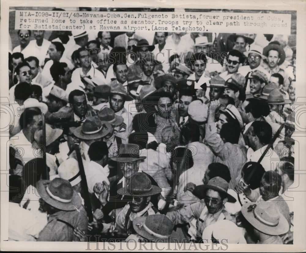 1948 Press Photo Gen.Fulgencio Batista returned home to office as Senator- Historic Images