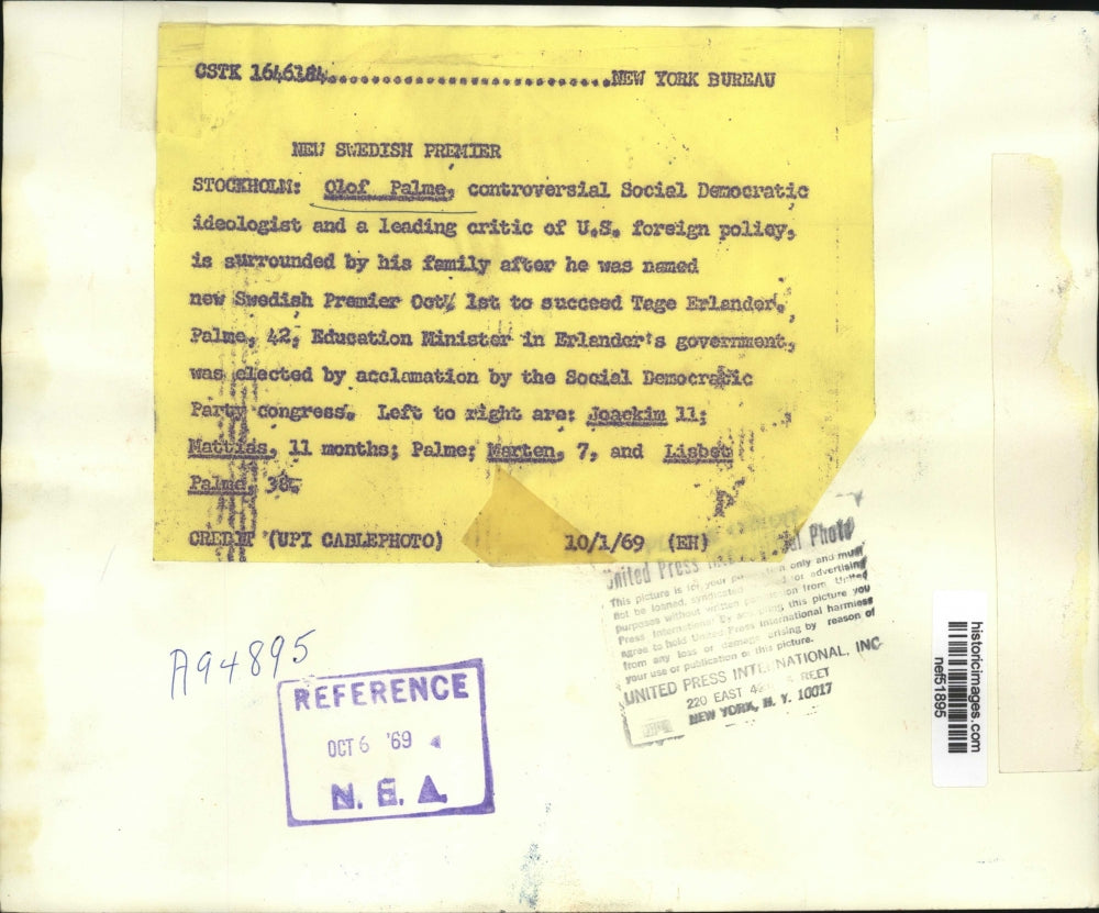 1969 Press Photo Olof Palme Swedish Premier succeed Tage Erlandor - nef51895