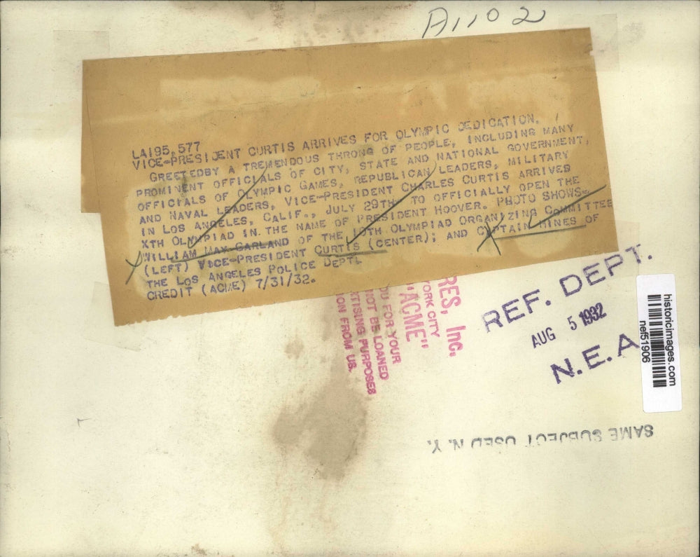 1932 Pres Photo Crowd Greet Vice-Pres Curtis as He Arrive for Olympic Dedication