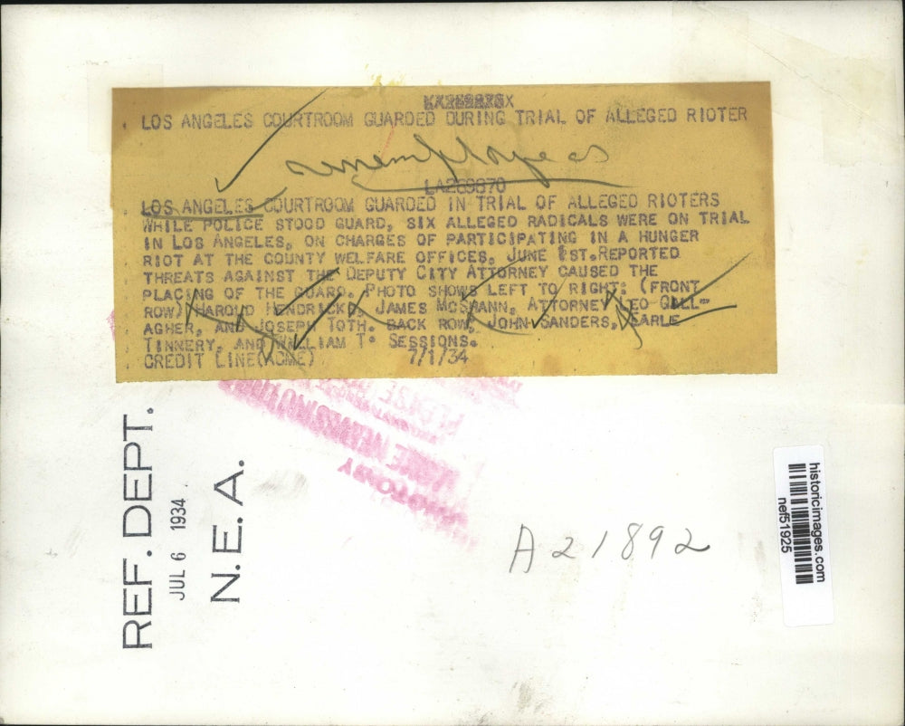 1934 Press Photo Six alleged radicals on trial in Los Angeles - nef51925