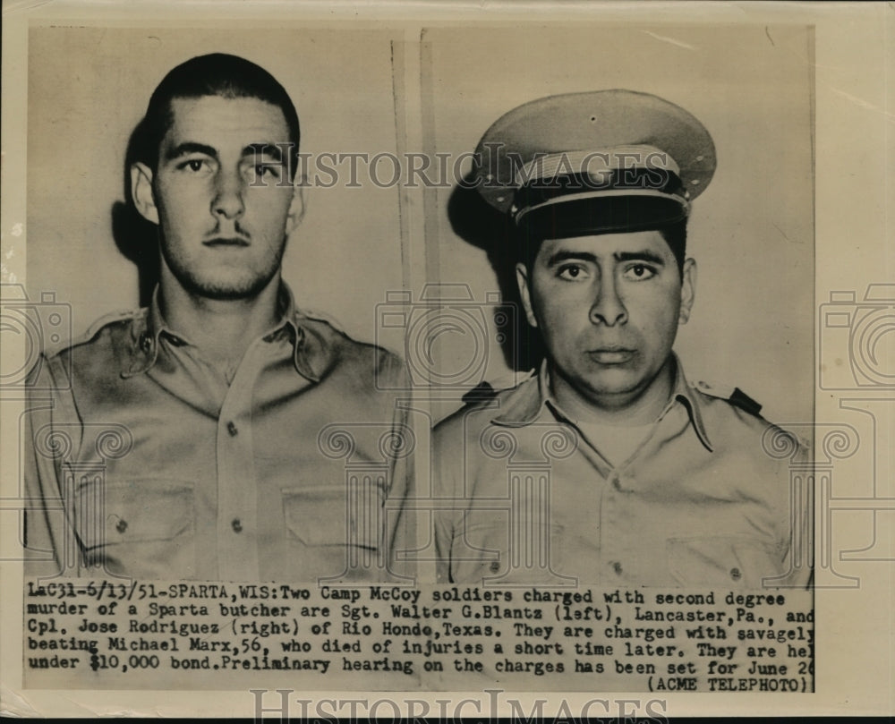 1951 Press Photo Two Camp McCoy Soldiers Charged with Second Degree Murder