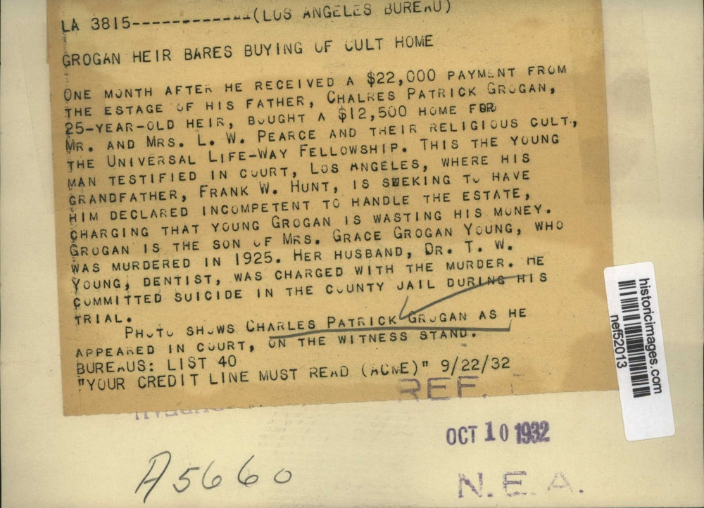 1932 Press Photo Charles Patrick Grogan Testifies Inheritance Case Los Angeles