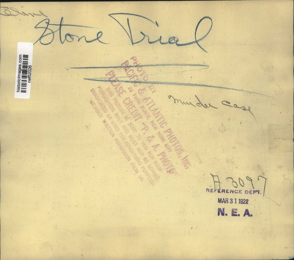 1922 Press Photo Stone Murder Trail - nef52026