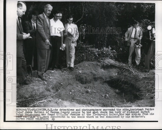 1956 Press Photo Kidnapped Baby Peter Weinberger Body Found Scene, Plainview