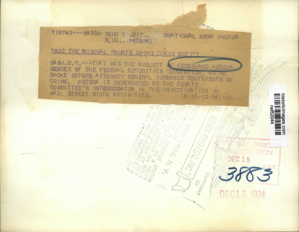 1934 Press Photo Ferdinand Pecora Speaks before Conference on Crime, Washington