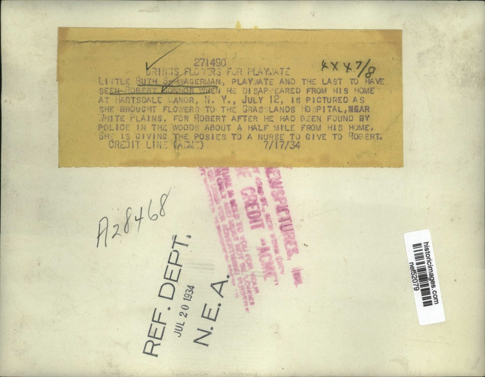 1934 Press Photo Ruth Schwagerman, Friend of Missing Boy Robert Conner, New York