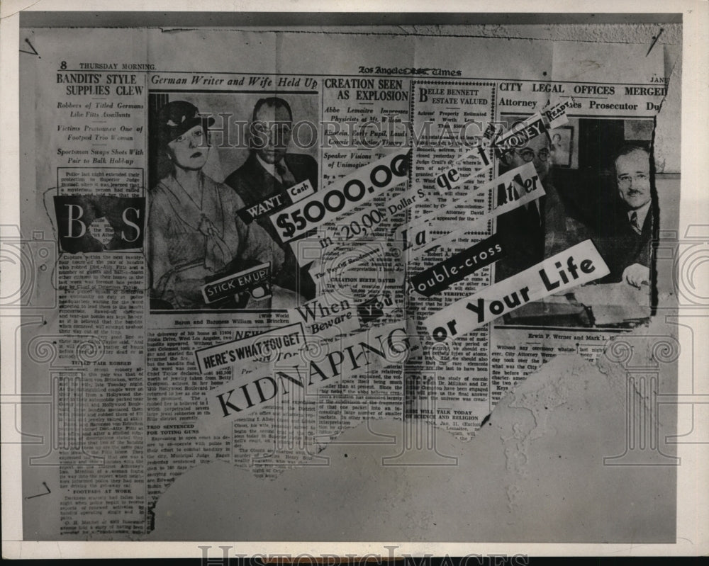 1933 Press Photo Baron William Von Brincken and wife received death treats