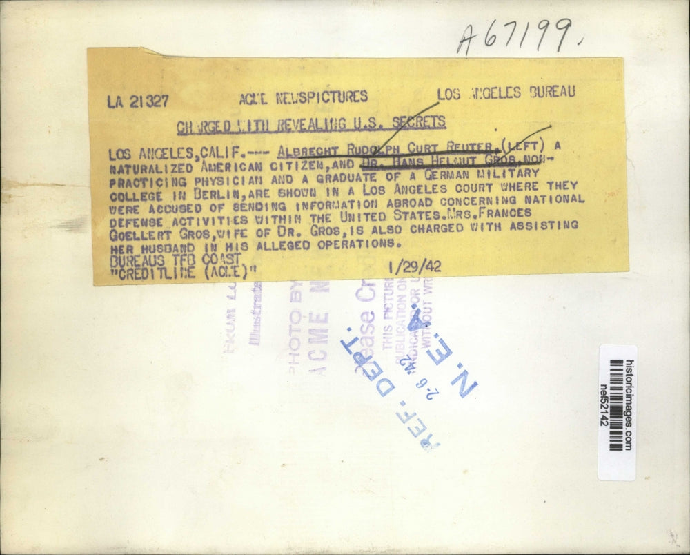 1942 Press Photo Albrecht Rudolph Curt Reuter, Dr. Hans helmut Gros in Court, LA