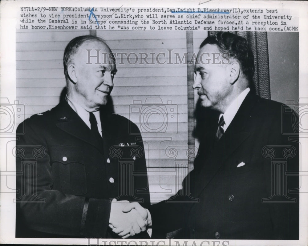 1951 Press Photo Dwight D. Eisenhower, Grayson L. Kirk at Columbia University