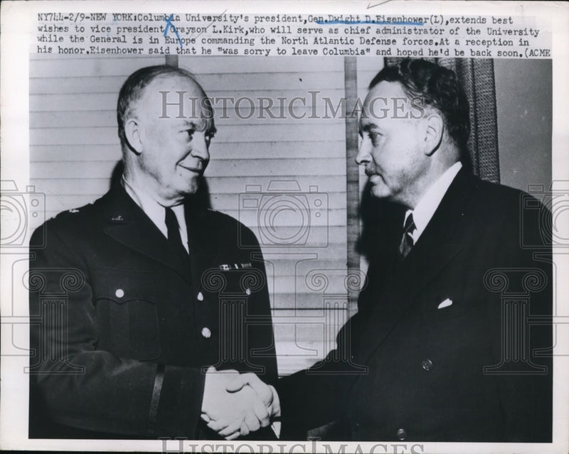 Load image into Gallery viewer, 1951 Press Photo Dwight D. Eisenhower, Grayson L. Kirk at Columbia University
