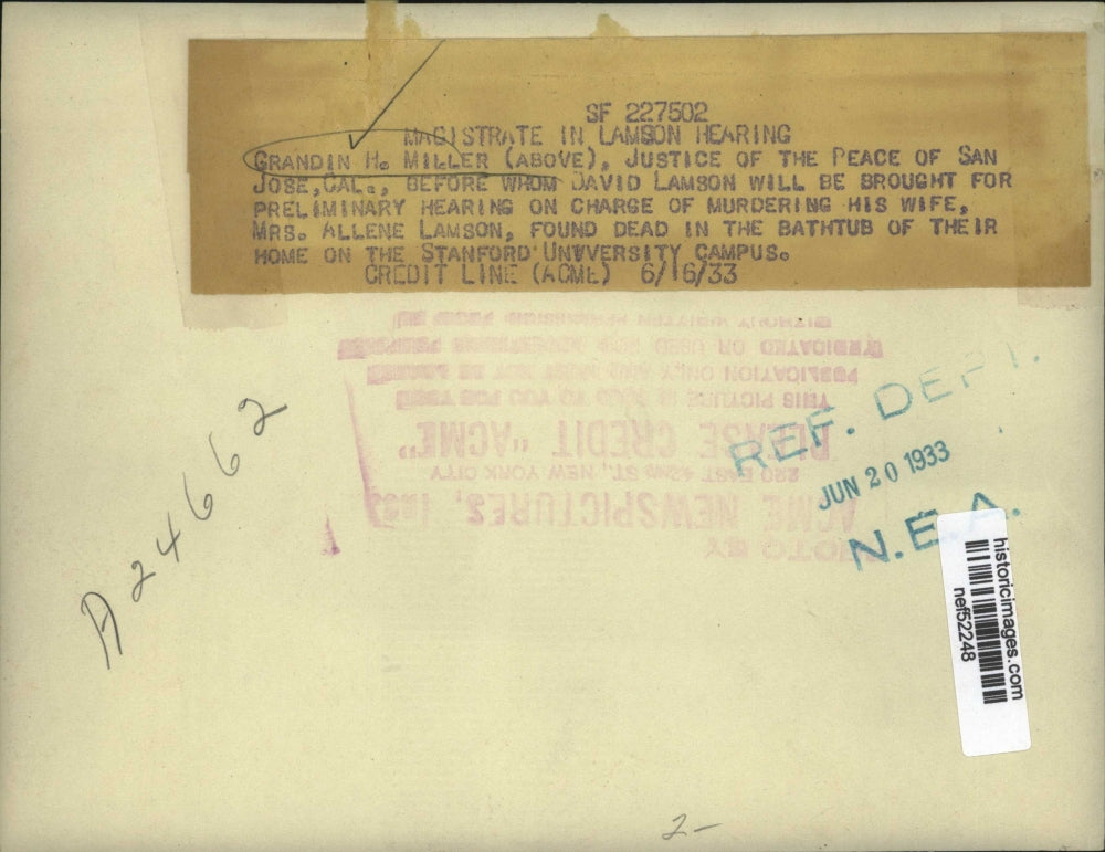 1933 Press Photo Grandin H. Miller, San Jose California Justice of the Peace