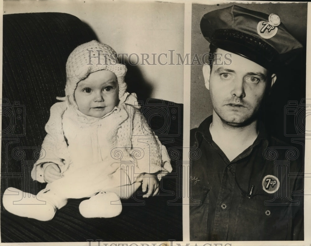 1941 Press Photo Baby Judith Hineman, John joseph Quinn, Kidnapping Suspect