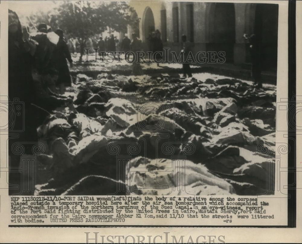 1956 Press Photo Casualties of Anglo-French Invasion at Suez Canal, Port Said- Historic Images