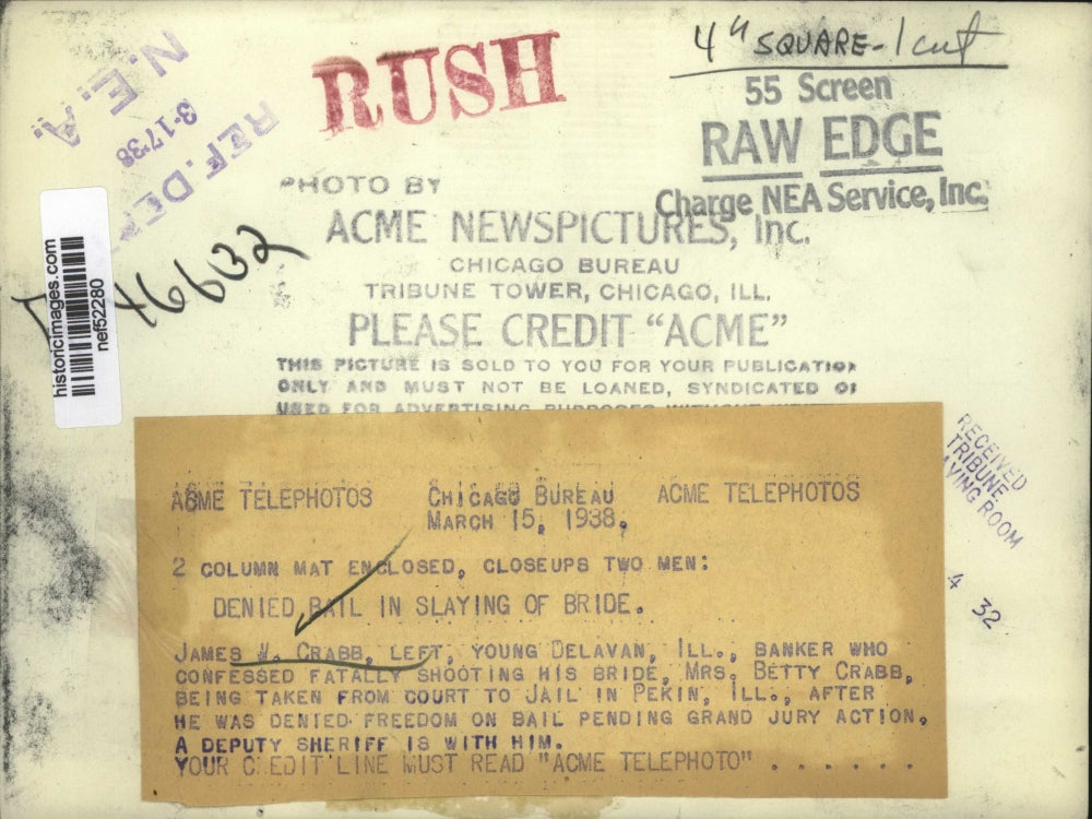 1938 Press Photo James W. Crabb, Murderer Leaving Court in Pekin, Illinois