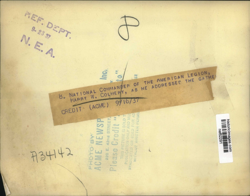 1937 Press Photo Harry W. Colmery Addressing American Legion - nef52291