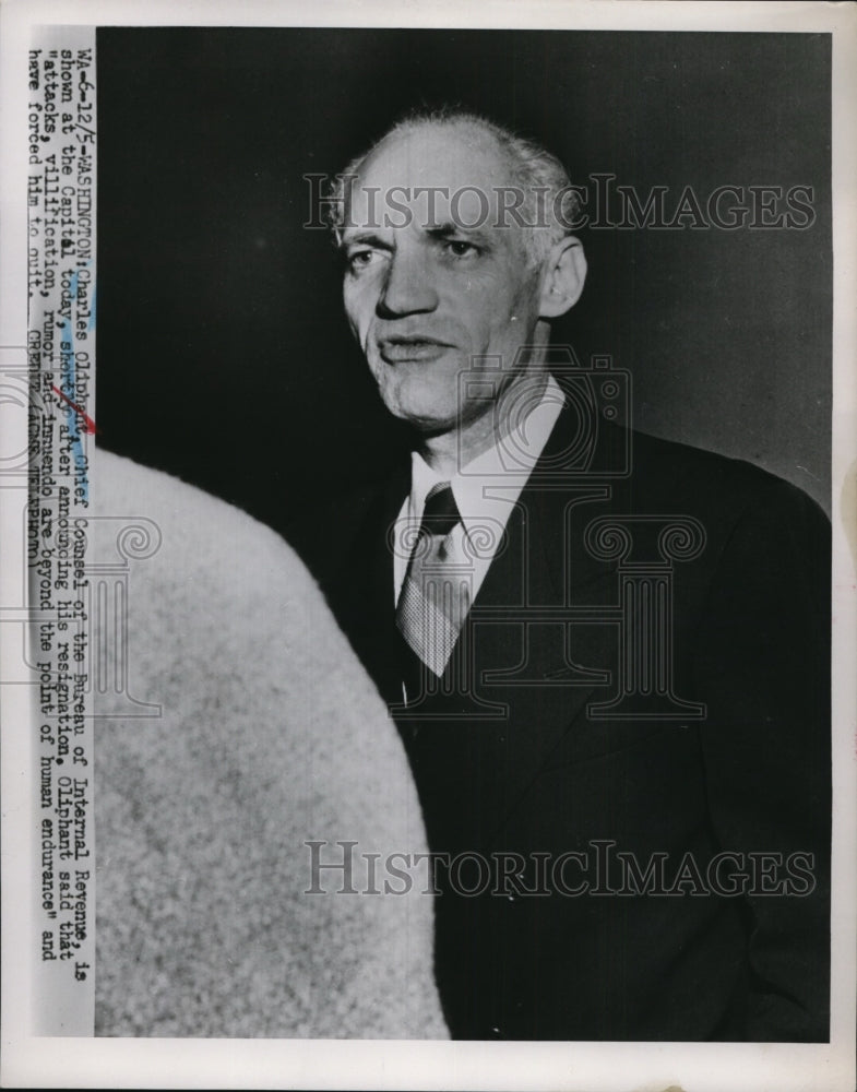 1951 Press Photo Charles Oliphant at the Capital shortly after his resignation