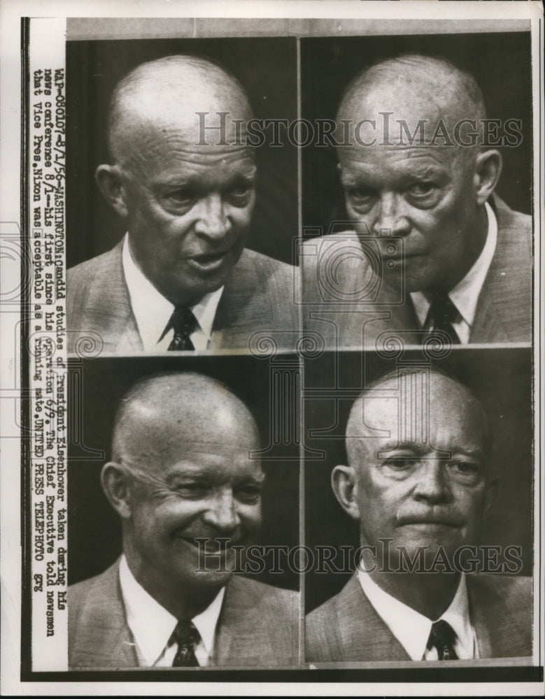 1956 Press Photo Candid studies of Eisenhower taken during his news conference