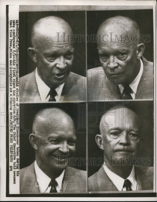 1956 Press Photo Candid studies of Eisenhower taken during his news conference