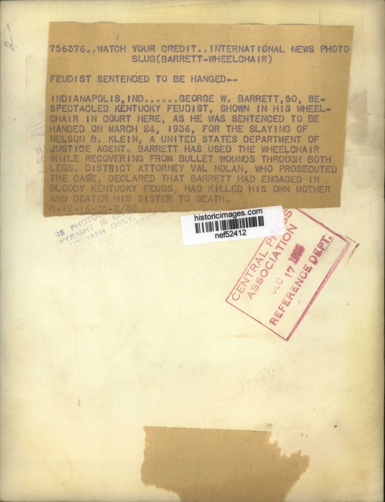 1935 Press Photo George W. Barrett in Court for Murder of Nelson B. Klein