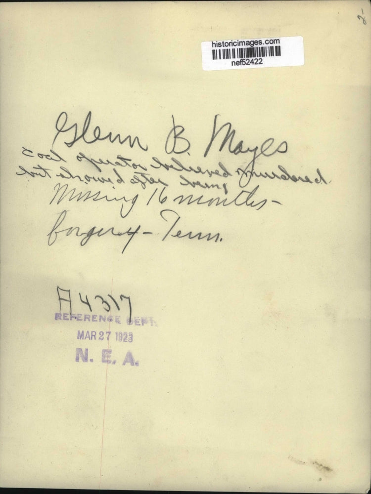 1923 Press Photo Glenn B Mayes Missing Coal Operator Returns after 16 Months