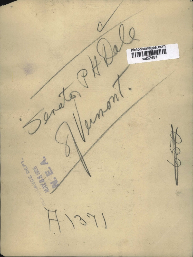 1926 Press Photo Senator P.H. Dale of Vermont - nef52481