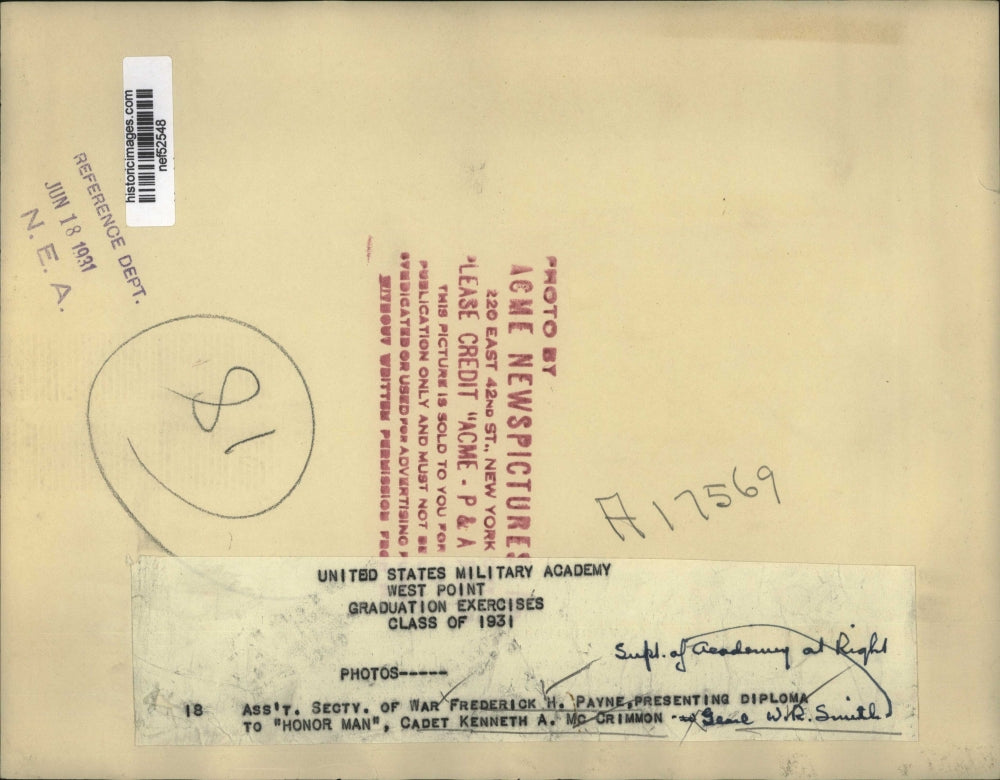 1931 Press Photo Asst.Sec of War Frederick H. Payne and Cadet Kenneth A McCrimmo