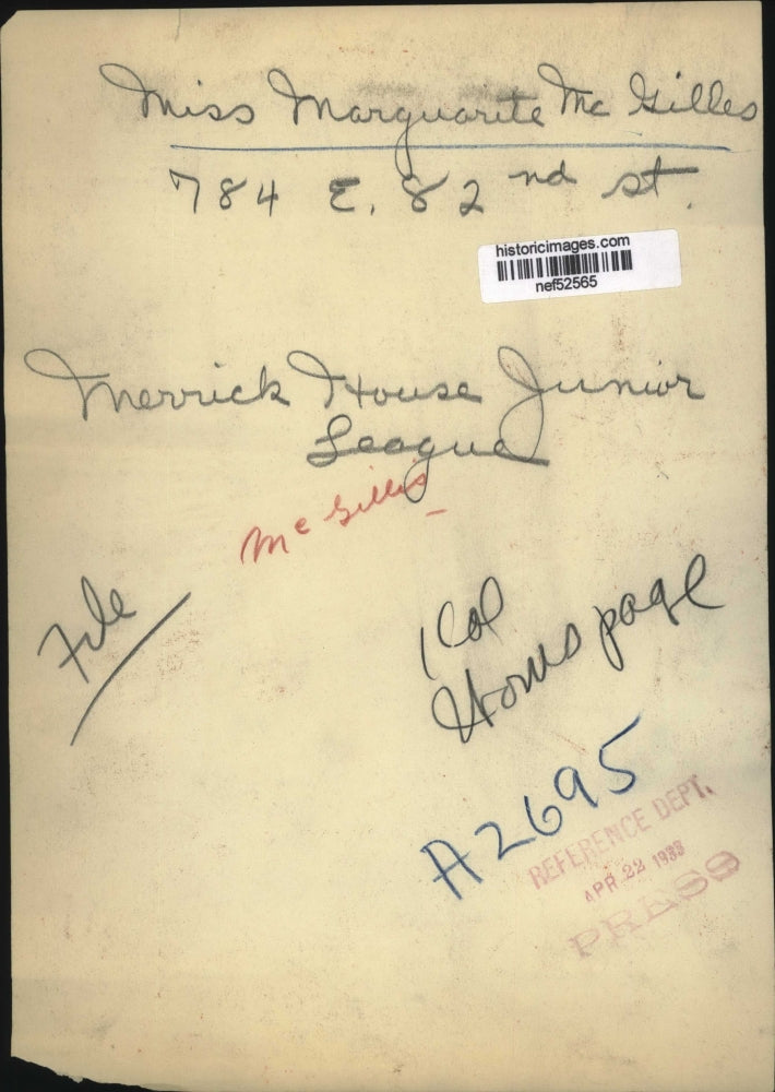 1933 Press Photo Marguarite McGilles, Merrick House Junior League - nef52565