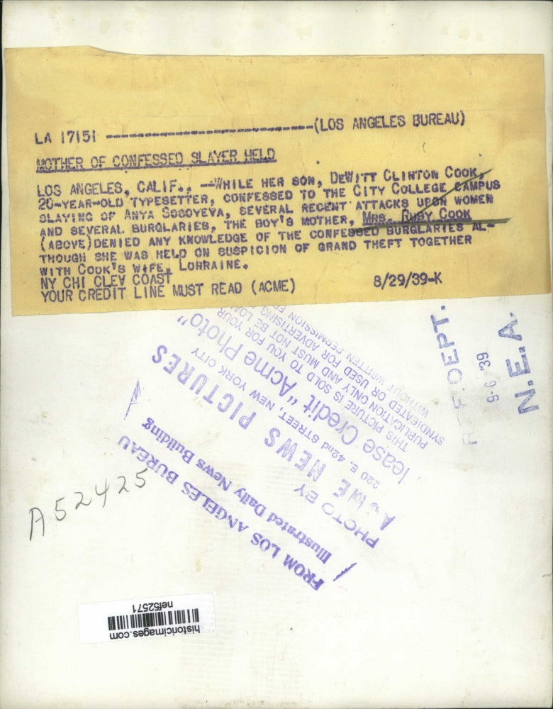 1939 Press Photo Ruby Cook denies knowledge of confessed burglaries - nef52571