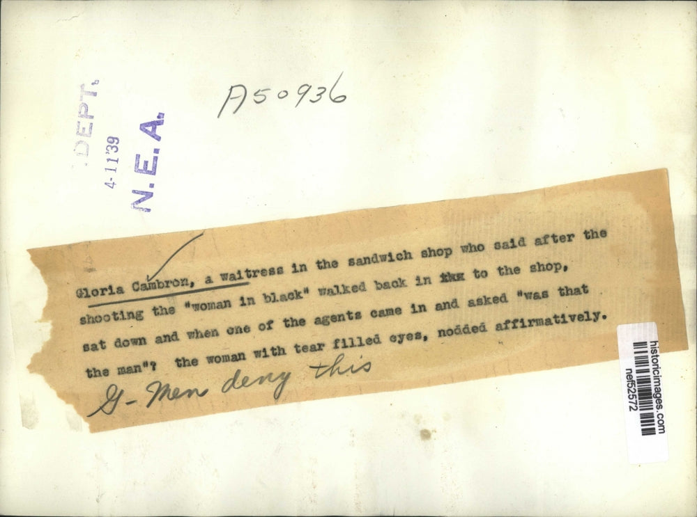 1939 Press Photo Gloria Cambron, sandwich shop waitress questioned on shooting