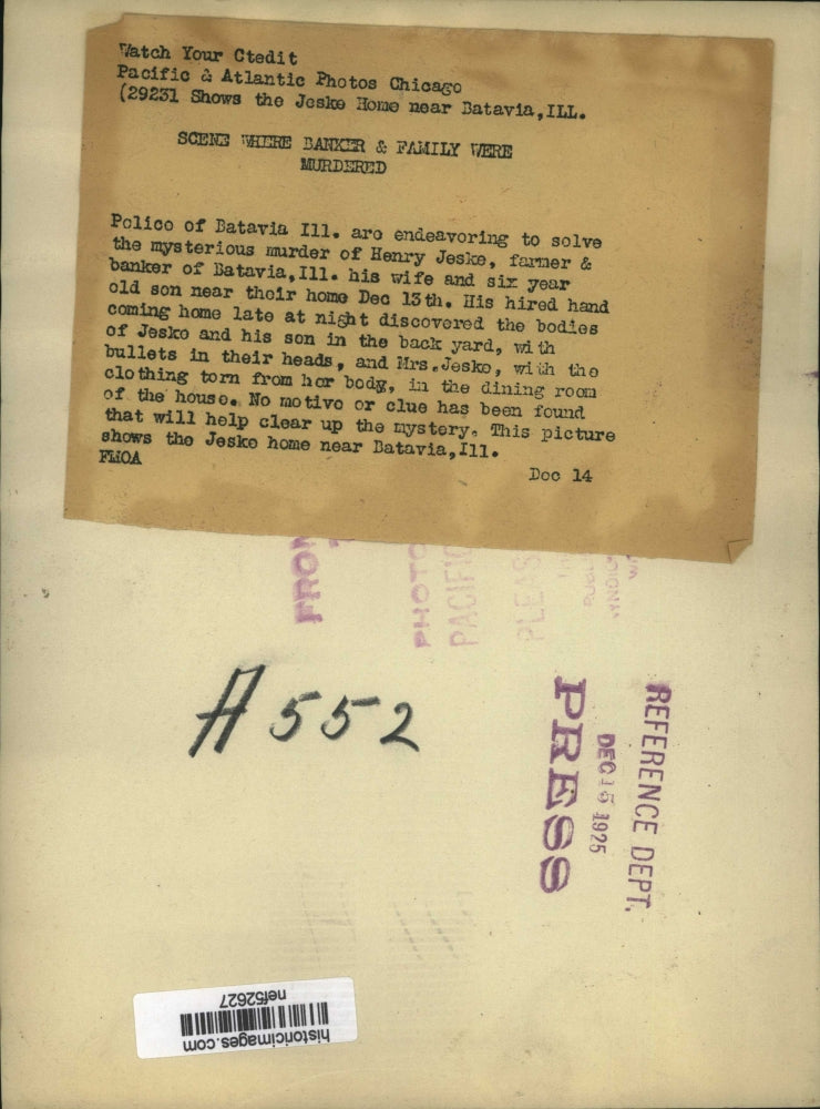 1925 Press Photo Henry Jeske His Wife & Son Murdered Near Their Home on Dec 15th