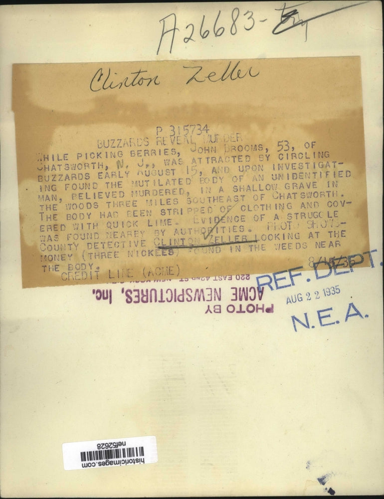 Load image into Gallery viewer, 1934 Pres Photo While Picking Berries John Broom Found Murdered Unidentified Man
