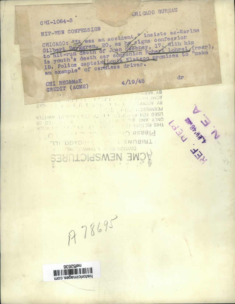 Load image into Gallery viewer, 1948 Press Photo Gilbert Berggren signs confession to hit-run death - nef52636
