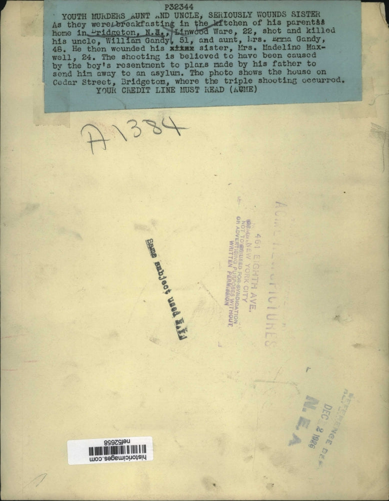 Load image into Gallery viewer, 1926 Press Photo Linwood Ware Shot &amp; Killed Uncle Wm Gandy &amp; Aunt Ms Emma Gandy
