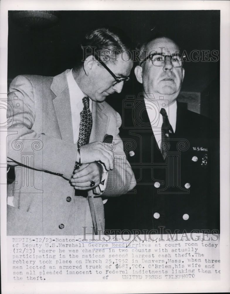 1954 Press Photo George O'Brien, George Reed Arrives in Court for Robbery Charge